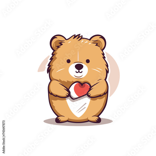 Cute cartoon bear with heart. Vector illustration on white background.