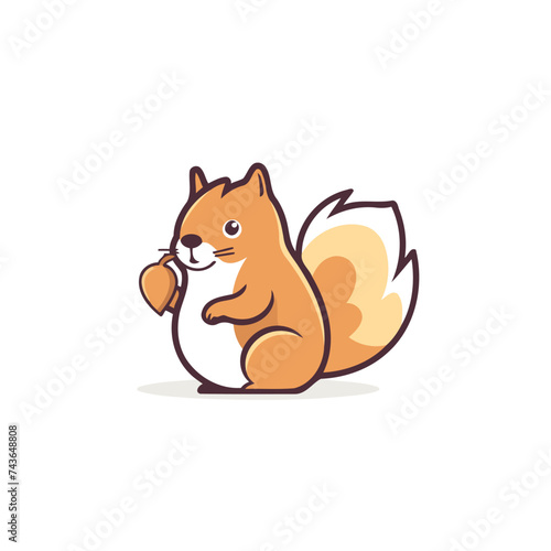 Squirrel with a nut in its paws. Vector illustration on white background.