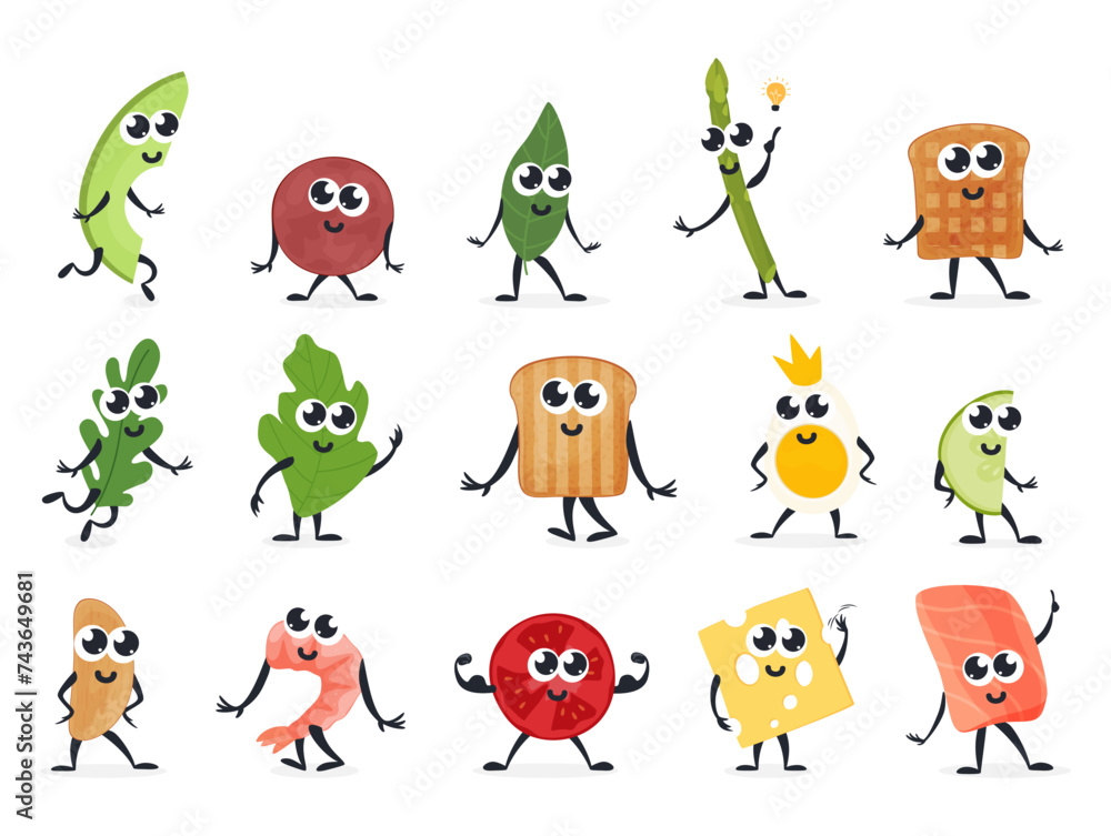 Food character funny comic cartoon emoticon with face leg and hand set isometric vector Food character funny comic cartoon emoticon with face leg and hand set isometric vector
