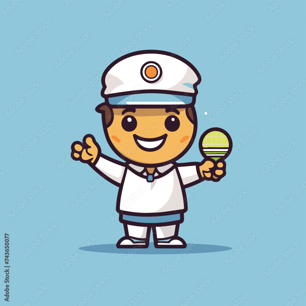 Cute sailor holding a maracas cartoon character vector illustration design.