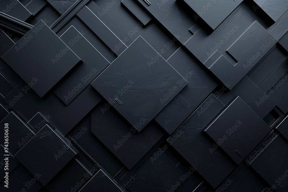 Dark angled view of a black textured design with subtle highlights - obrazy, fototapety, plakaty 
