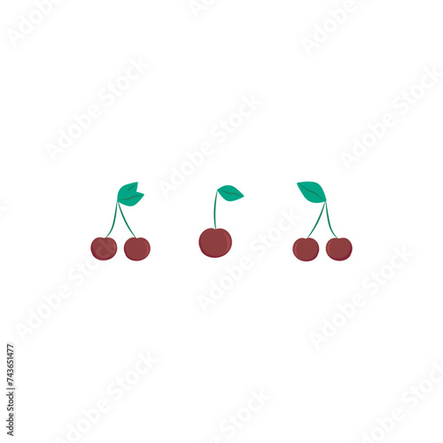 Set of 3 colorful cherry icons, simple vector cartoon style illustration elements for product or web design.