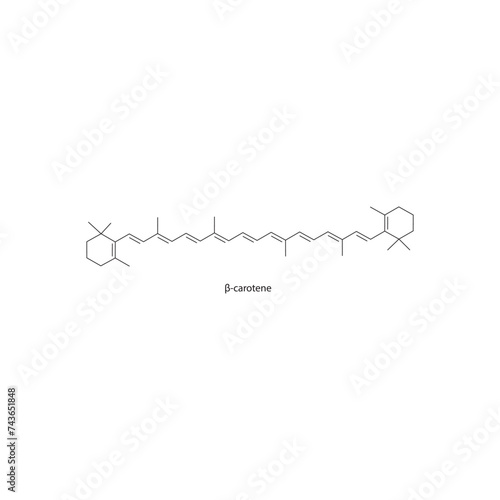 β-carotene skeletal structure diagram.Caratenoid compound molecule scientific illustration on white background.