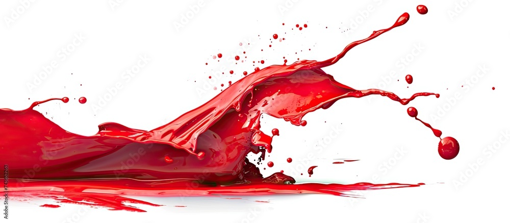 A dynamic image capturing a vibrant red liquid splashing onto a pristine white surface, creating a striking contrast and visually appealing effect. A dynamic image capturing a vibrant red liquid splashing onto a pristine white surface, creating a striking contrast and visually appealing effect.
