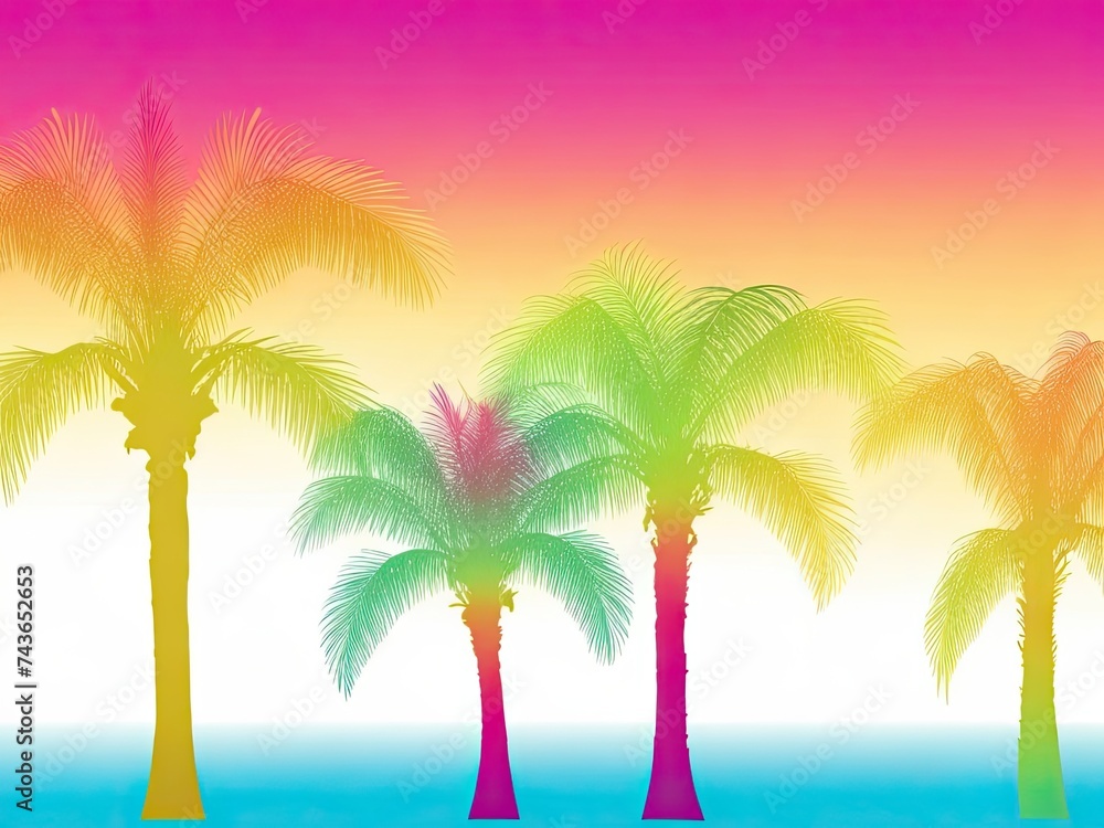Colorful palm silhouettes background in a free vector style