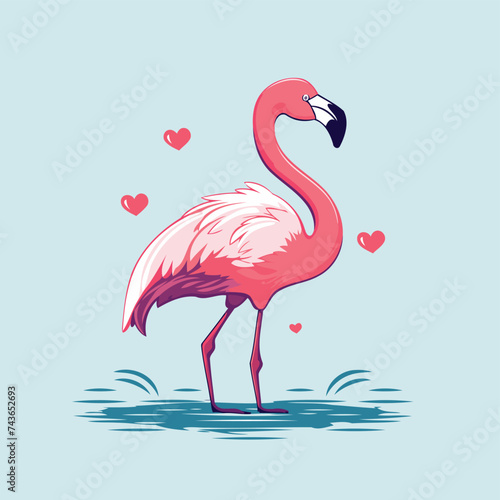 Flamingo in love. Vector illustration on a blue background. © Muhammad