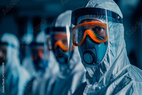 Healthcare worker wearing face mask over macro coronavirus covid19 cells spreading