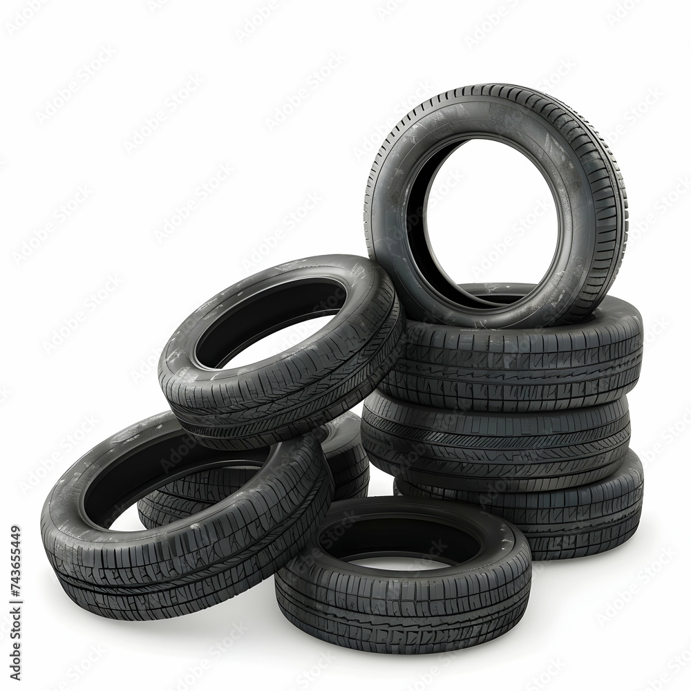 Old tires stacked, isolated on white background Old tires stacked, isolated on white background
