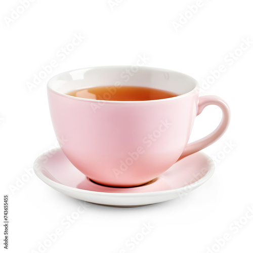 Pink tea cup isolated on white background. Generative Ai.