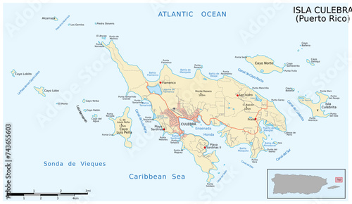 Vector road map of the Puerto Rican island of Culebra