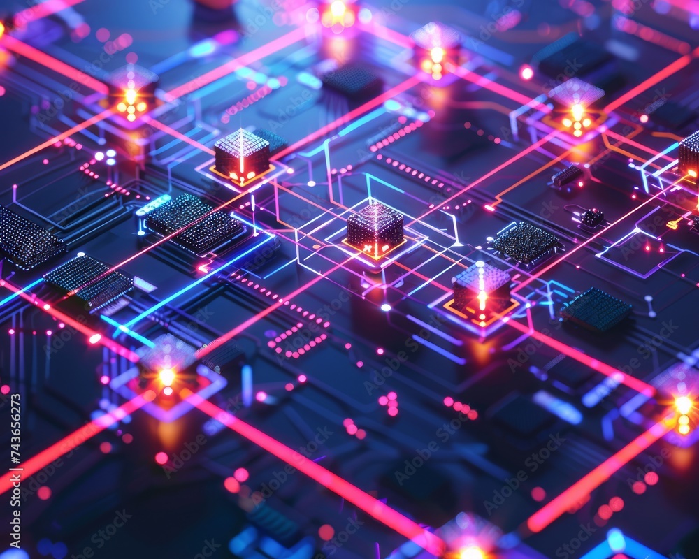 Fototapeta premium Futuristic Circuit Board Technology Background with Glowing Nodes