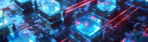 Wallpaper Mural Futuristic Digital Cityscape with High-Tech Data Network and Light Beams Torontodigital.ca