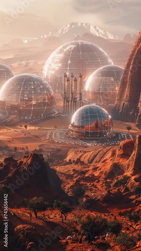 Futuristic Mars Colony with Domes and Advanced Infrastructure