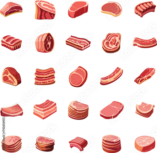 25 Cuts of Pork - Minimal simple flat raw meat
