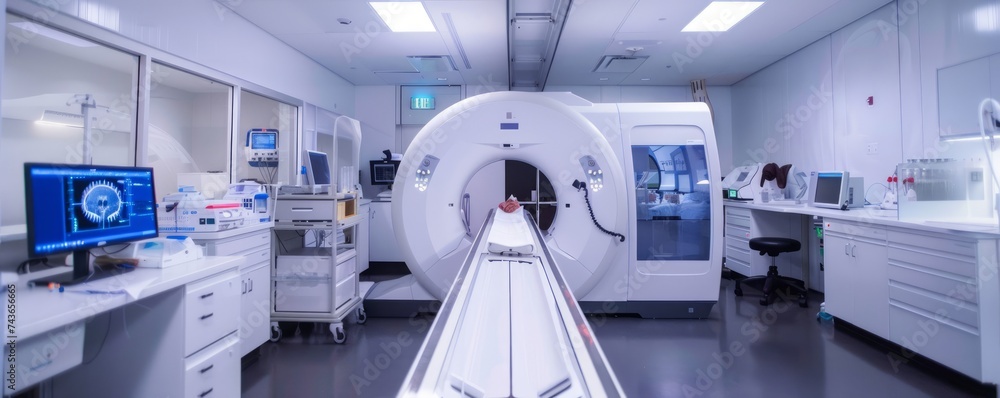 Modern Hospital CT Scanner Room with Diagnostic Imaging Equipment