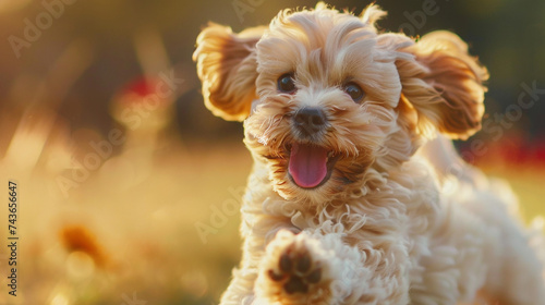 Cute Puppy Frolicking and Running with Joy in the Sunshine - Adorable Canine Enjoying Outdoor Playtime and Exercise in Nature