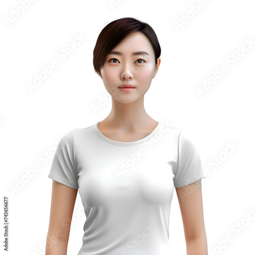 Beautiful asian woman in white t shirt isolated on white background