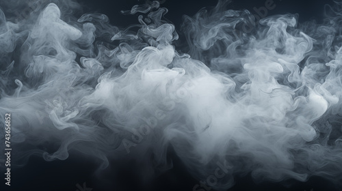 Smoke clouds, steam mist fog and white foggy vapor. Realistic smoke particles isolated on black background. Beautiful swirling gray smoke.