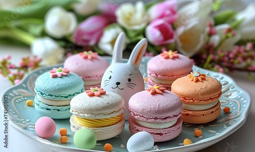 cute and tasty bunny easter colorful macarons photo