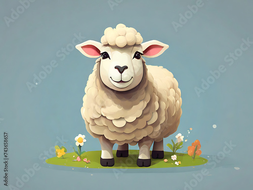 flat vector logo of a cute sheep 