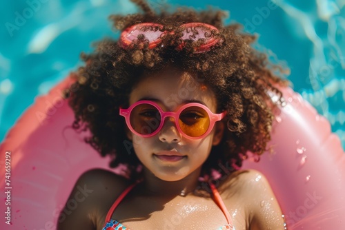 Young girl in swimming pool with cute afro hair
