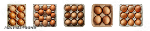 Collection of eggs on paper egg tray isolated on a transparent background, top view photo