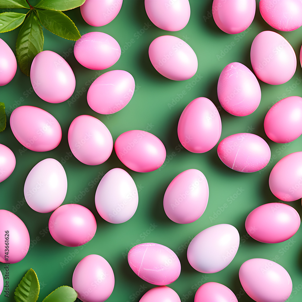  pattern of pink Easter eggs on a green background
