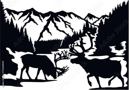 Deer  male - Wildlife Stencils - Deer Silhouette  Wildlife clipart isolated on white