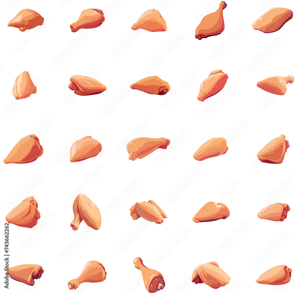 Title: 25 Cuts of Chicken - Minimal simple flat raw meat Title: 25 Cuts of Chicken - Minimal simple flat raw meat