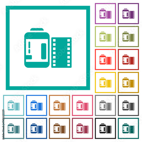 Negative camera film canister flat color icons with quadrant frames