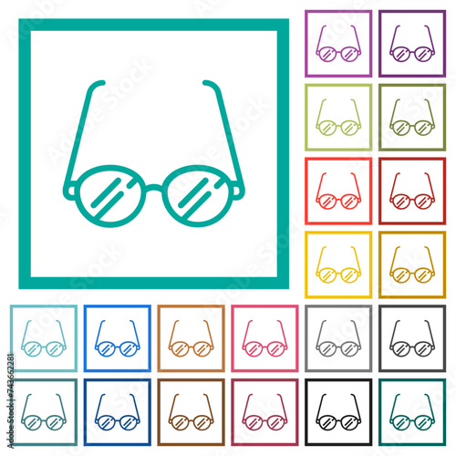 Vintage glasses outline flat color icons with quadrant frames
