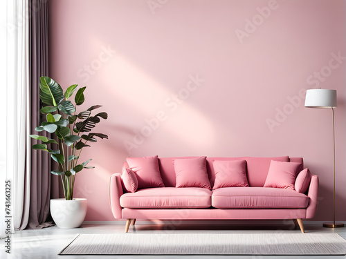 Feminine Flair  Chic Pink Seating and Blank Wall for Branding