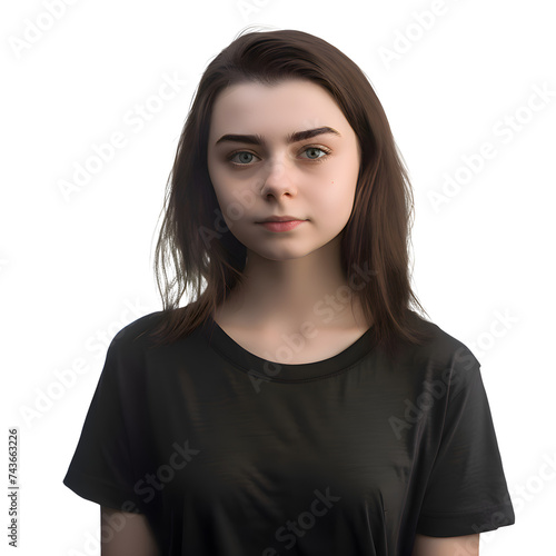 Portrait of a young girl in a black T shirt isolated on white background © Muhammad