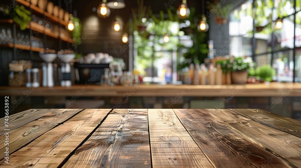 Wooden board empty table in front of blurred background. Perspective brown wood over blur in coffee shop Wooden board empty table in front of blurred background. Perspective brown wood over blur in coffee shop