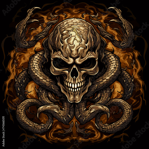 A devil's skull with a snake. Mystical illustration