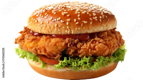 chicken burger, on transparent background, PNG format