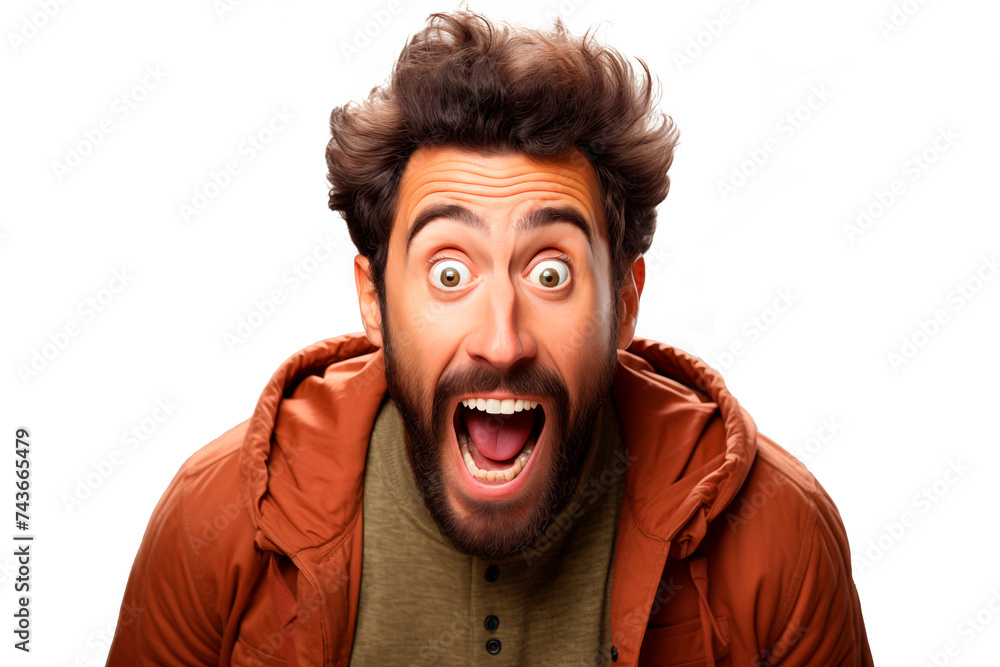 Hombre expresando sorpresa y emoción de shock. Boca abierta y grandes ojos bien abiertos. aislado sobre el fondo transparente. Hombre expresando sorpresa y emoción de shock. Boca abierta y grandes ojos bien abiertos. aislado sobre el fondo transparente.