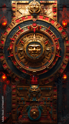 ancient ornament aztech geometric symbol, mayan calendar background