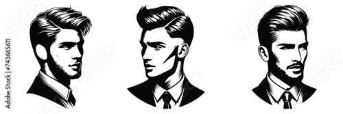 Vintage Barber Shop Logos: Stylish Vector Hairstyles for Your Design.	