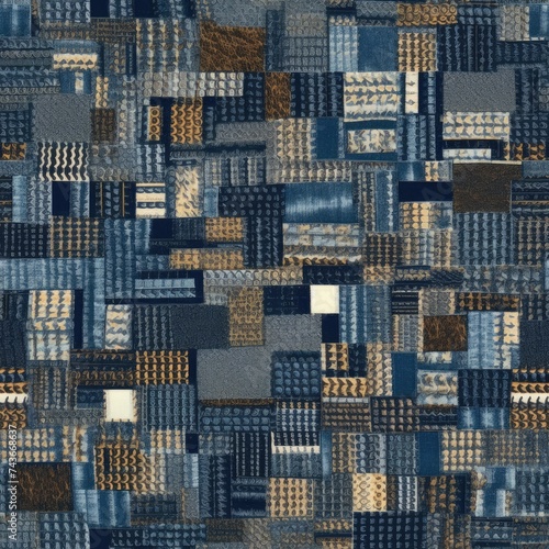 Abstract Denim Mosaic Pattern with Mixed Textures and Shades. © Oksana Smyshliaeva