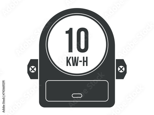 10 kw-h. Vector kilowatts consumption, electric current meter. Electric energy meter home clock