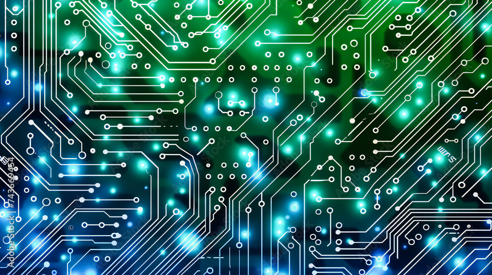 Detailed Blue Circuit Board in Technology Design. Modern Electronics and Digital Communication Background