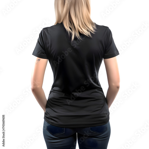 Blonde girl in black t shirt isolated on white background with clipping path