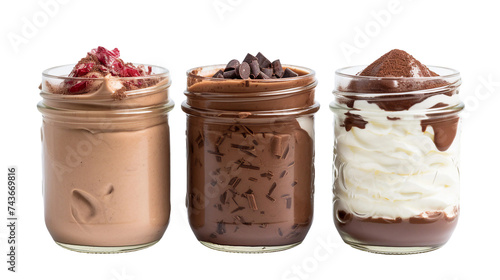 Decadent Chocolate Mousse Dessert in Mason Jars – Tempting Culinary Art for Gourmet Indulgence and Celebration on transparent background