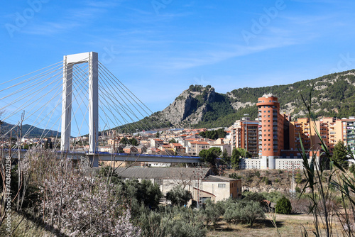 Panoramic view of Alcoy city and Fernando Reig Cable-stayed bridge photo