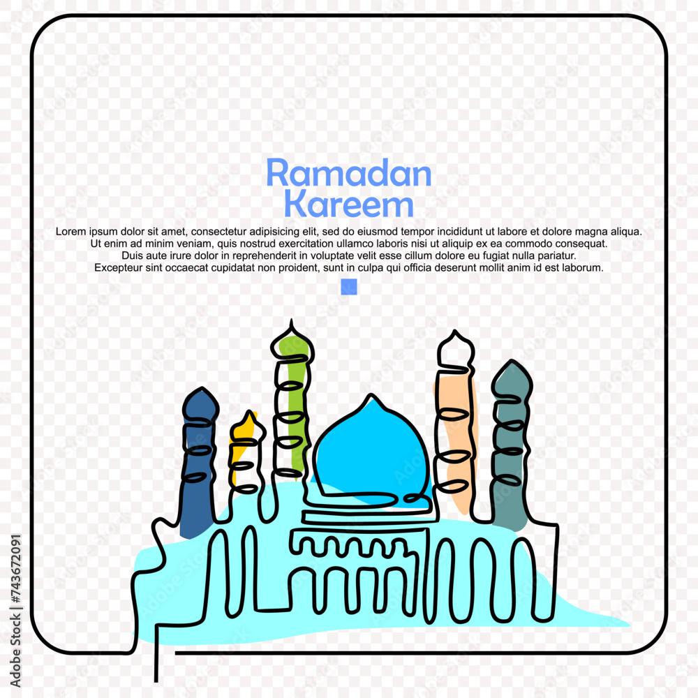 Mosque, Ramadan Kareem theme minimal one continuous line Mosque, Ramadan Kareem theme minimal one continuous line
