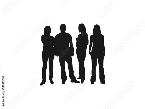 College students standing silhouettes. Set of silhouettes. Flat vector illustration. silhouettes of beautiful mans and womans. silhouette people standing in line against white background.