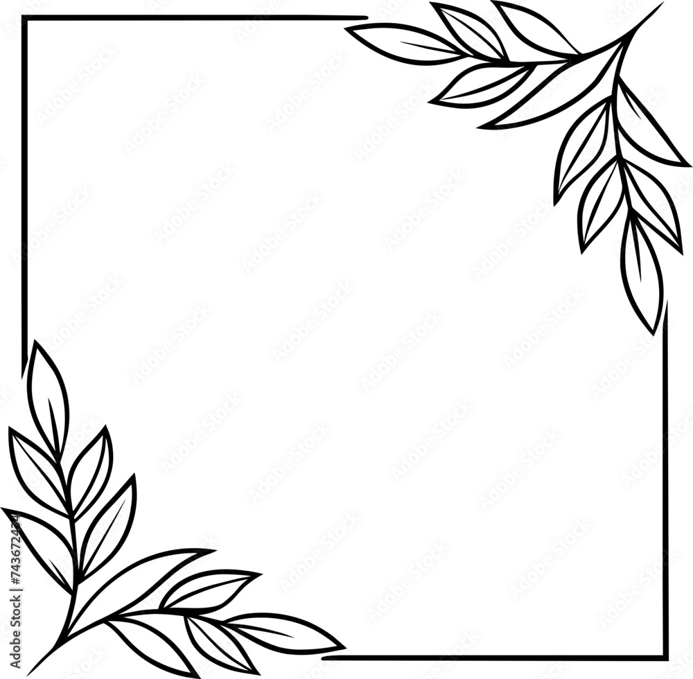 Naklejka premium Leaves corner border, hand drawn doodle style corner border frame with leaf