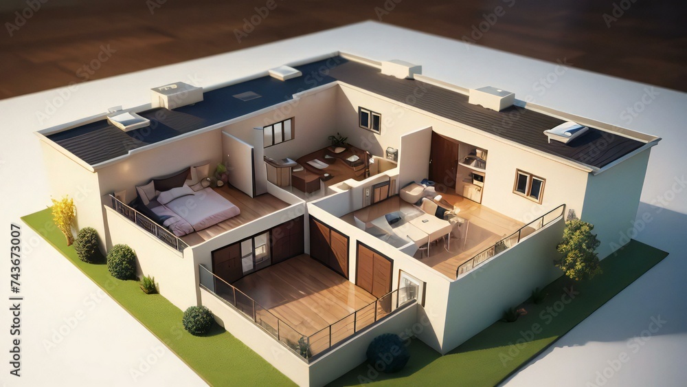 3d rendering dream house on a floor, 3d illustration model house