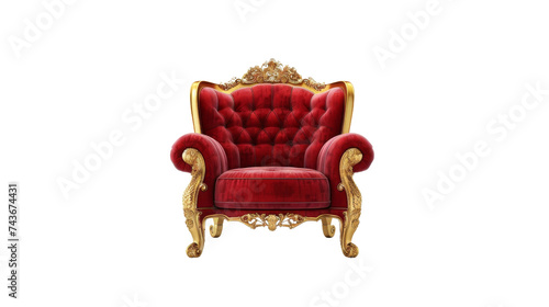 Red and gold luxury armchair, on transparent background, PNG format